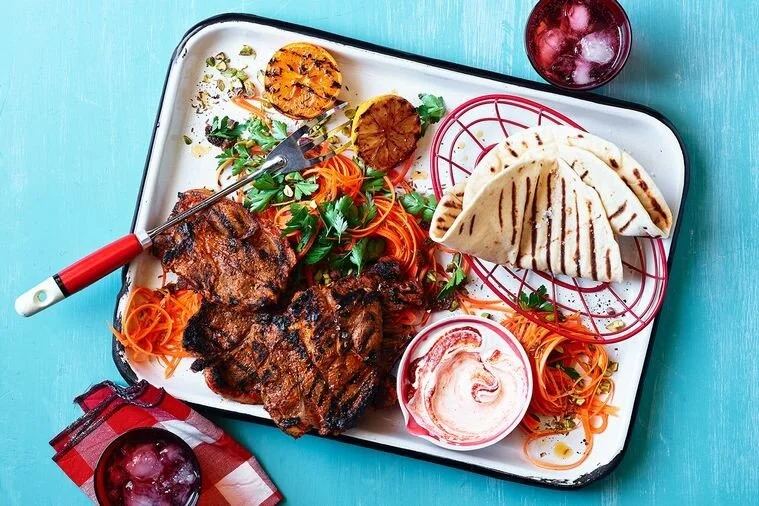 Harissa Lamb Chops W/ Carrot & Rasin Salad, recipe by Hayden Quinn