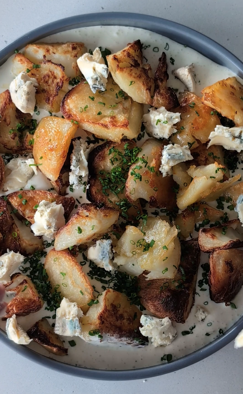 Crispy Potatoes W/ Blue Cheese Whip, recipe by Hayden Quinn