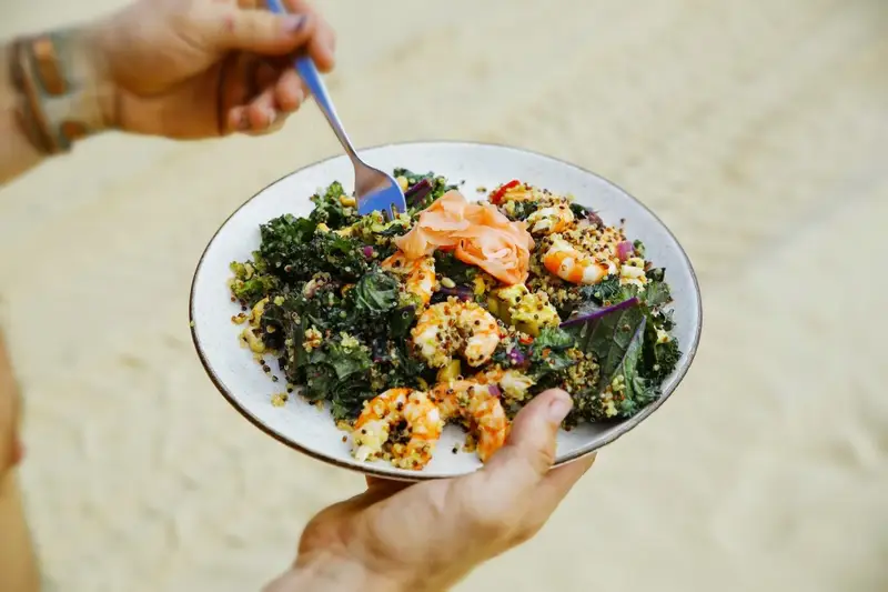 Prawn, Quinoa, Avocado & Kale Salad, recipe by Hayden Quinn