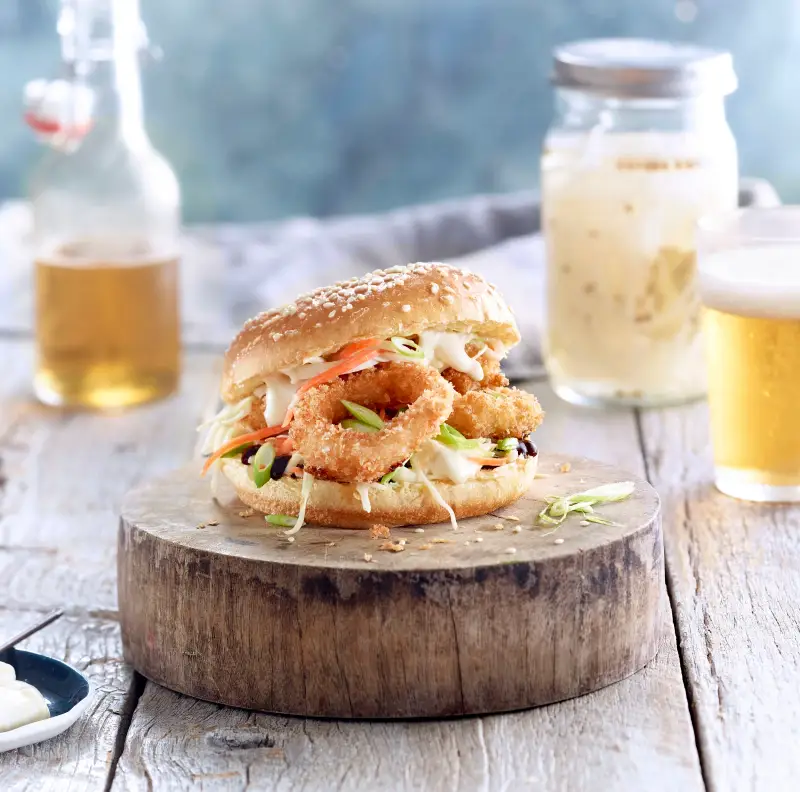 Japanese Crispy Calamari Burger, recipe by Hayden Quinn