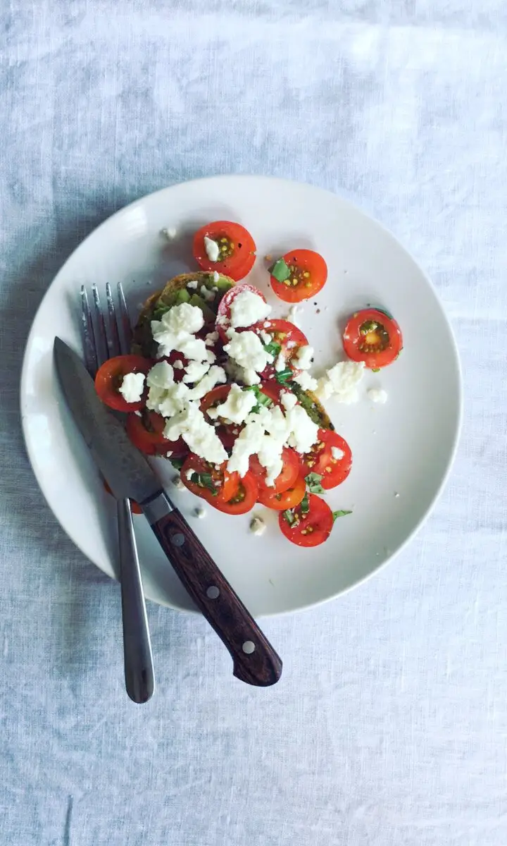 Smashed Avo, Cherry Toms, Goats Cheese Toats, recipe by Hayden Quinn