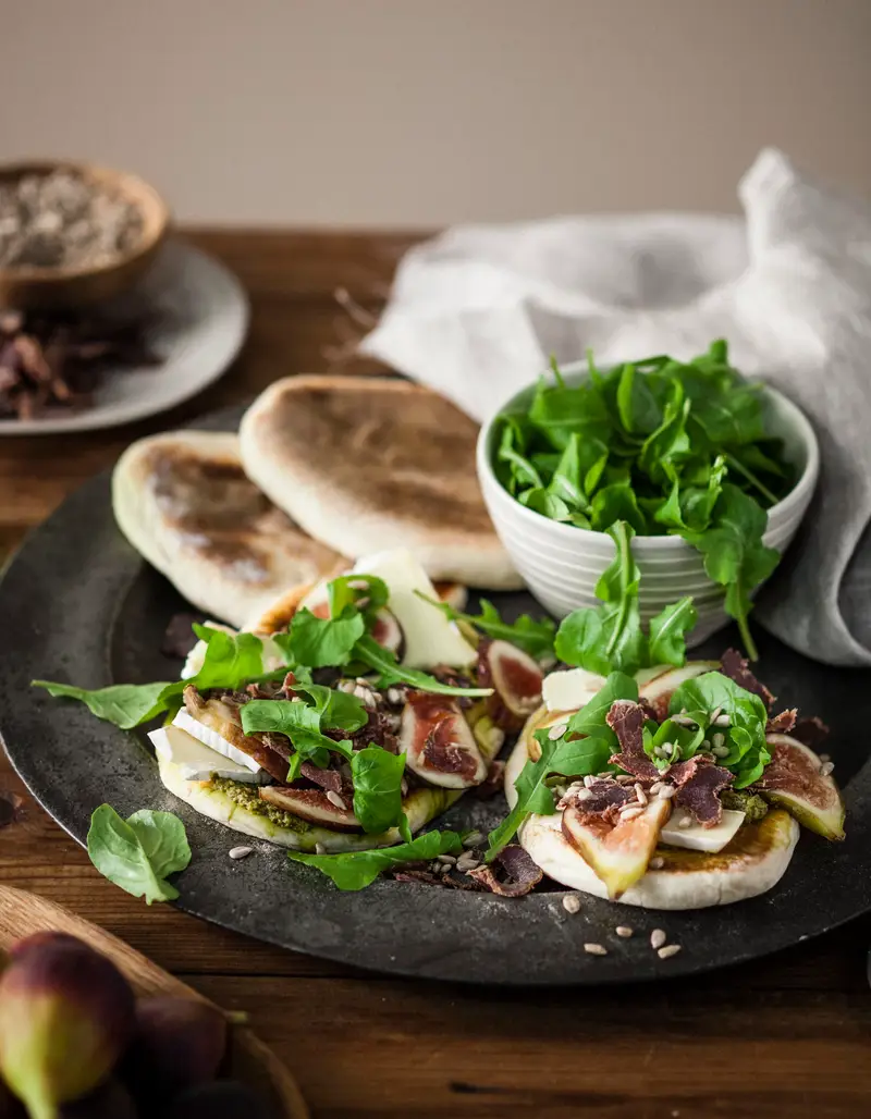 Biltong, Fig & Brie Mini Pizza, recipe by Hayden Quinn