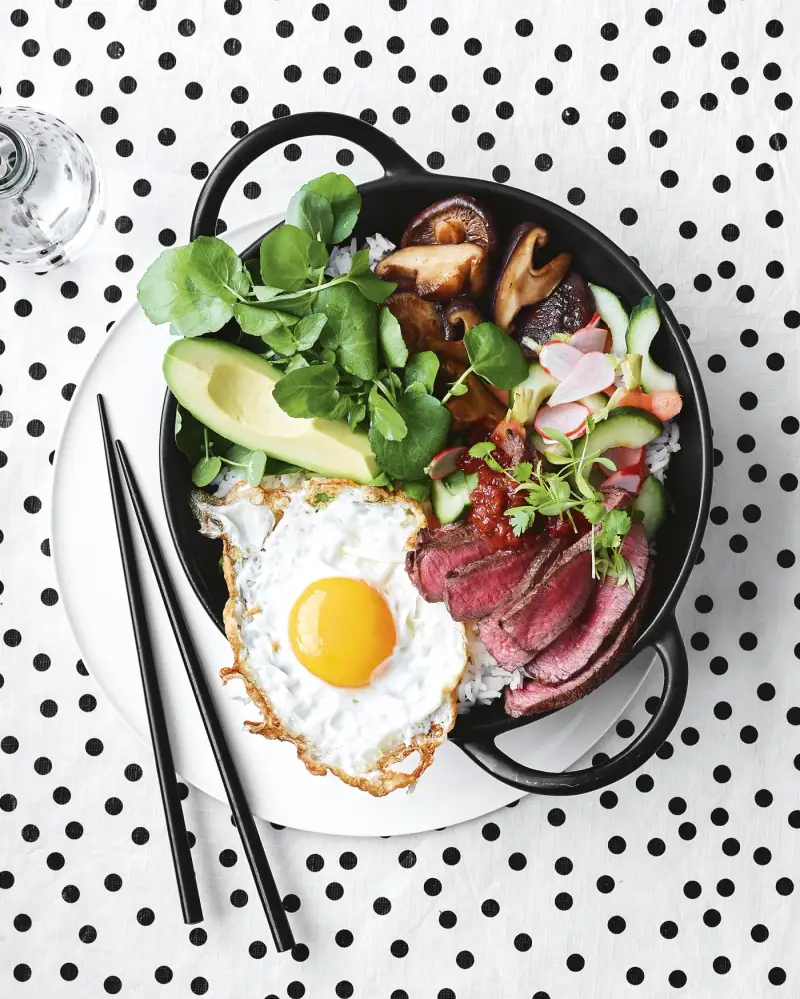 Beef Bibimbap Bowl, recipe by Hayden Quinn