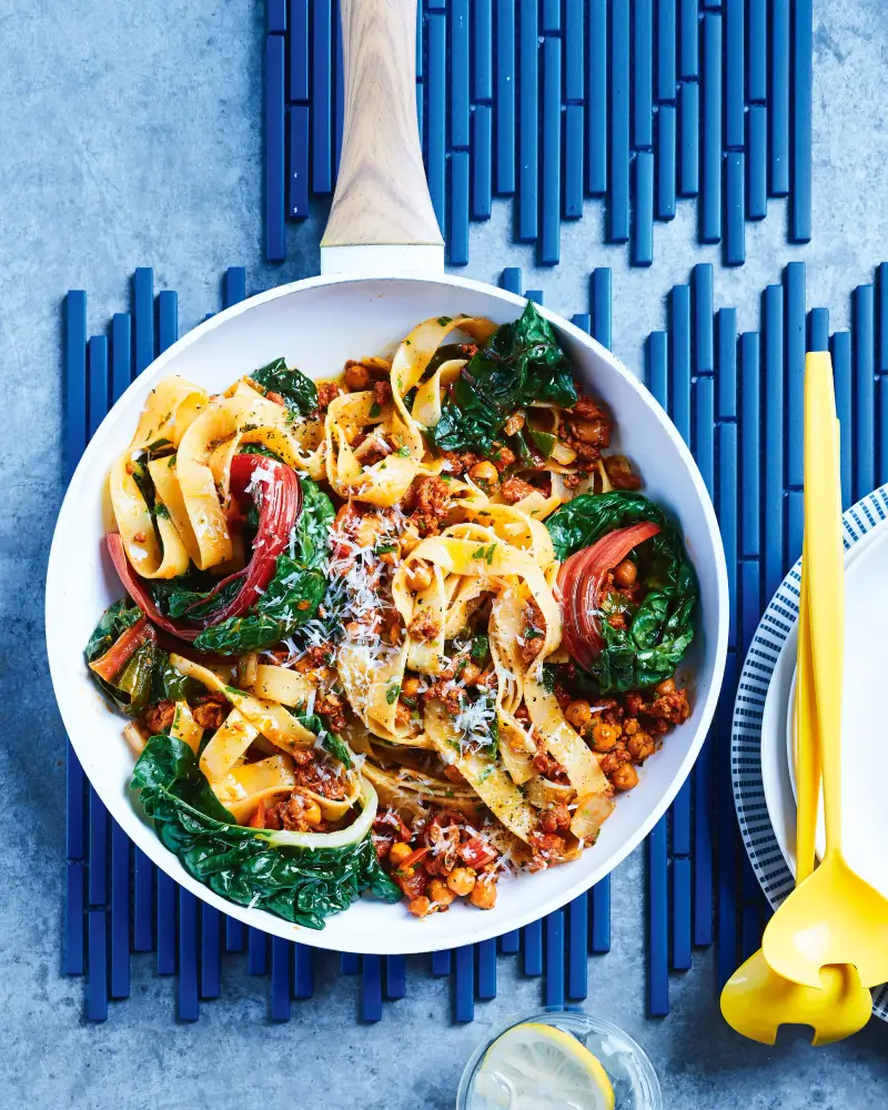 Chorizo & Chickpea Parpadelle, recipe by Hayden Quinn