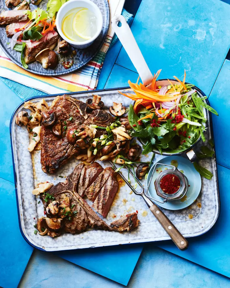 T-bone Steak W/ Asian Style Mushrooms, recipe by Hayden Quinn