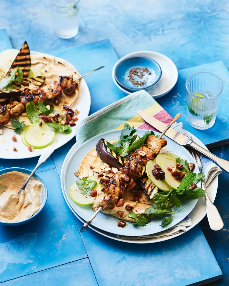 Lemon & Oregano Chicken Skewers W/ Grilled Eggplant, recipe by Hayden Quinn