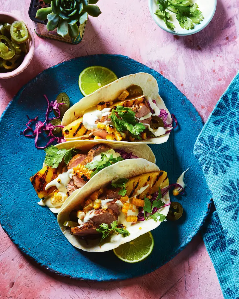 Spiced Pork Tacos W/ Pineapple Salsa, recipe by Hayden Quinn