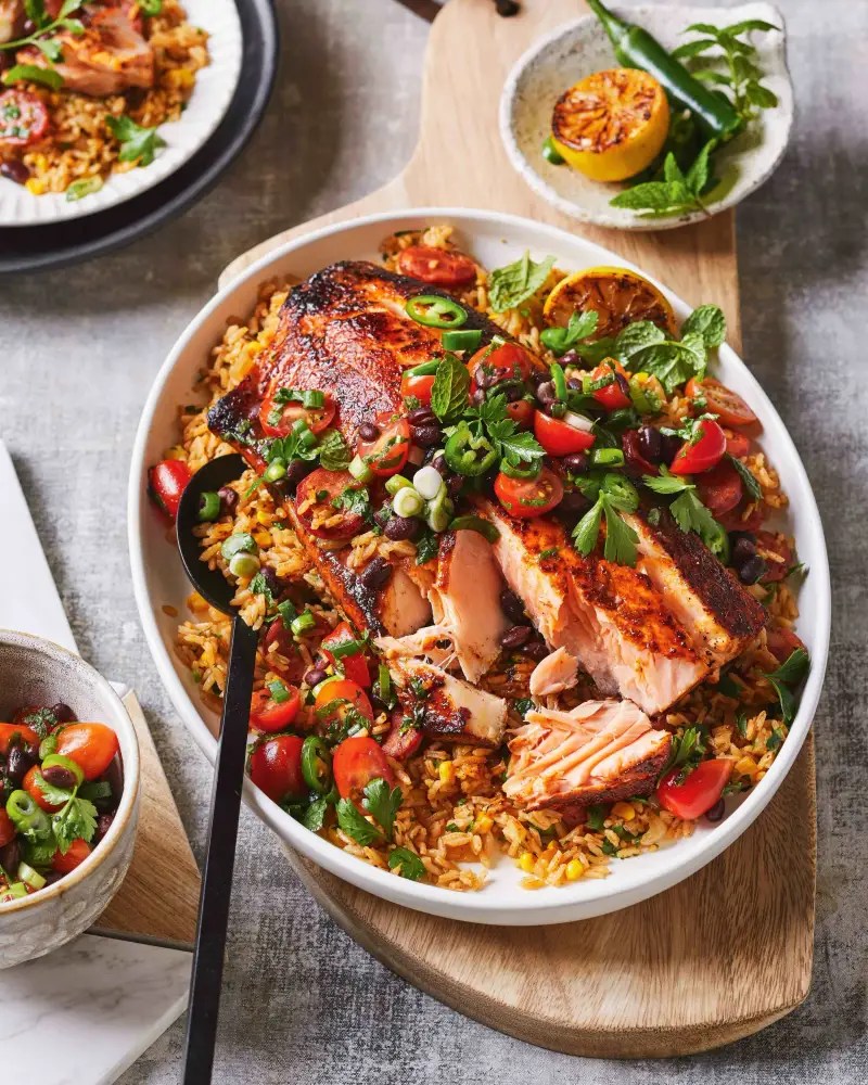 Cajun Dirty Rice W/ Blackened Salmon, recipe by Hayden Quinn