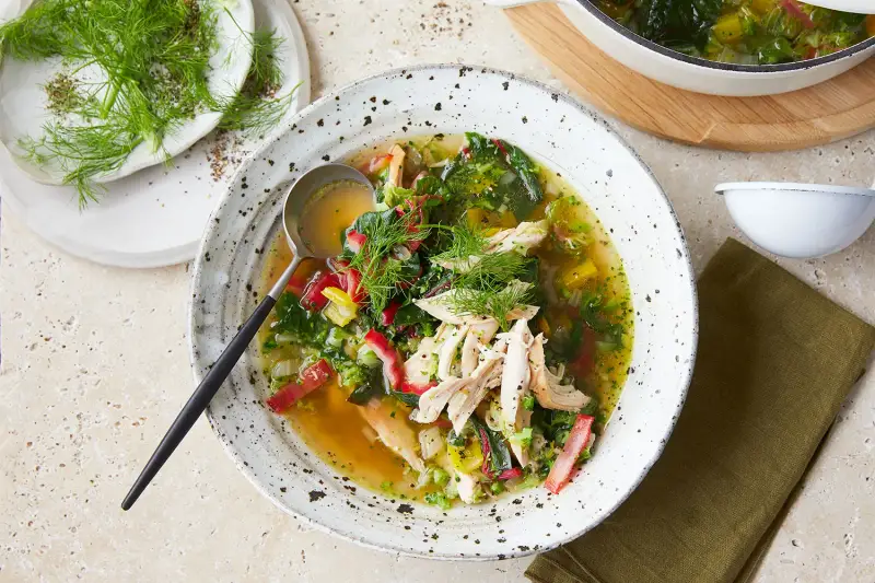 Zesty Chicken Broth W/ Broccoli Rice & Greens, recipe by Hayden Quinn