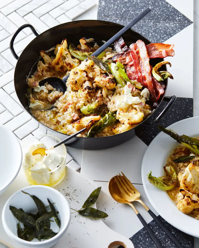 Roast Cauli & Bacon Risotto, recipe by Hayden Quinn