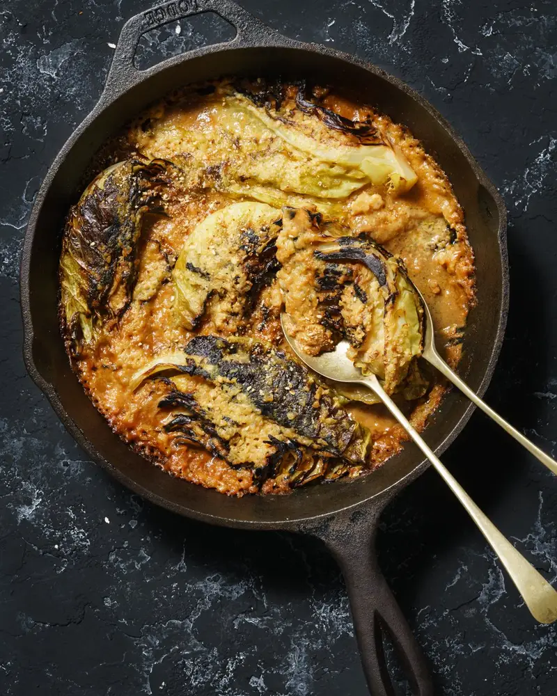 Charred Cabbage with Miso Butter, recipe by Hayden Quinn