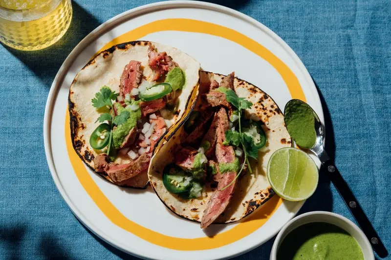 Carne Asada W/ Salsa Verde Taco, recipe by Hayden Quinn