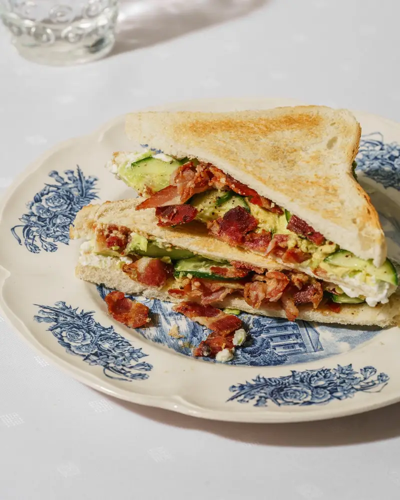 Summer Sandwich: Bacon, Cucumber, Avo, Goat’s Cheese, recipe by Hayden Quinn