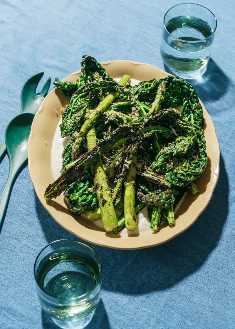 Bbq'd Kale + Asparagus W/ Yoghurt Sauce, recipe by Hayden Quinn