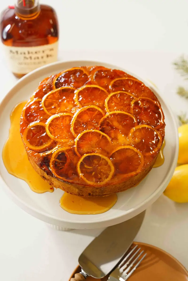 Candied Lemon Upside Down Cake W/ Honey Bourbon Syrup, recipe by Hayden Quinn
