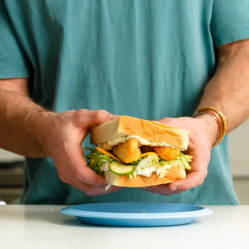 Crispy Light Australian Hoki Sandwich, recipe by Hayden Quinn