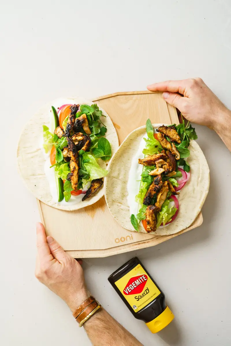 Vegemite Charred Chicken Wrap, recipe by Hayden Quinn