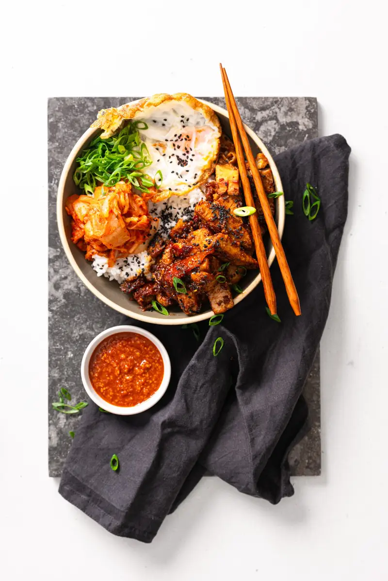 Korean Syle BBQ Pork Rice Bowl, recipe by Hayden Quinn