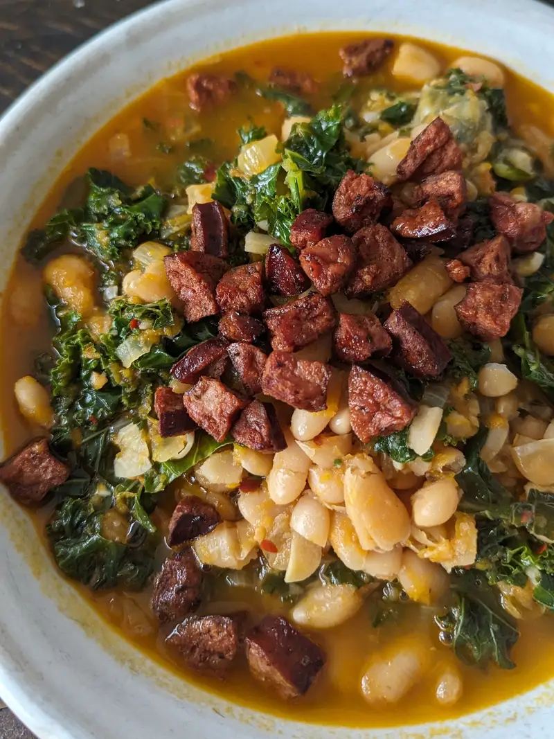 Bean, Kale & Chorizo Soup, recipe by Hayden Quinn