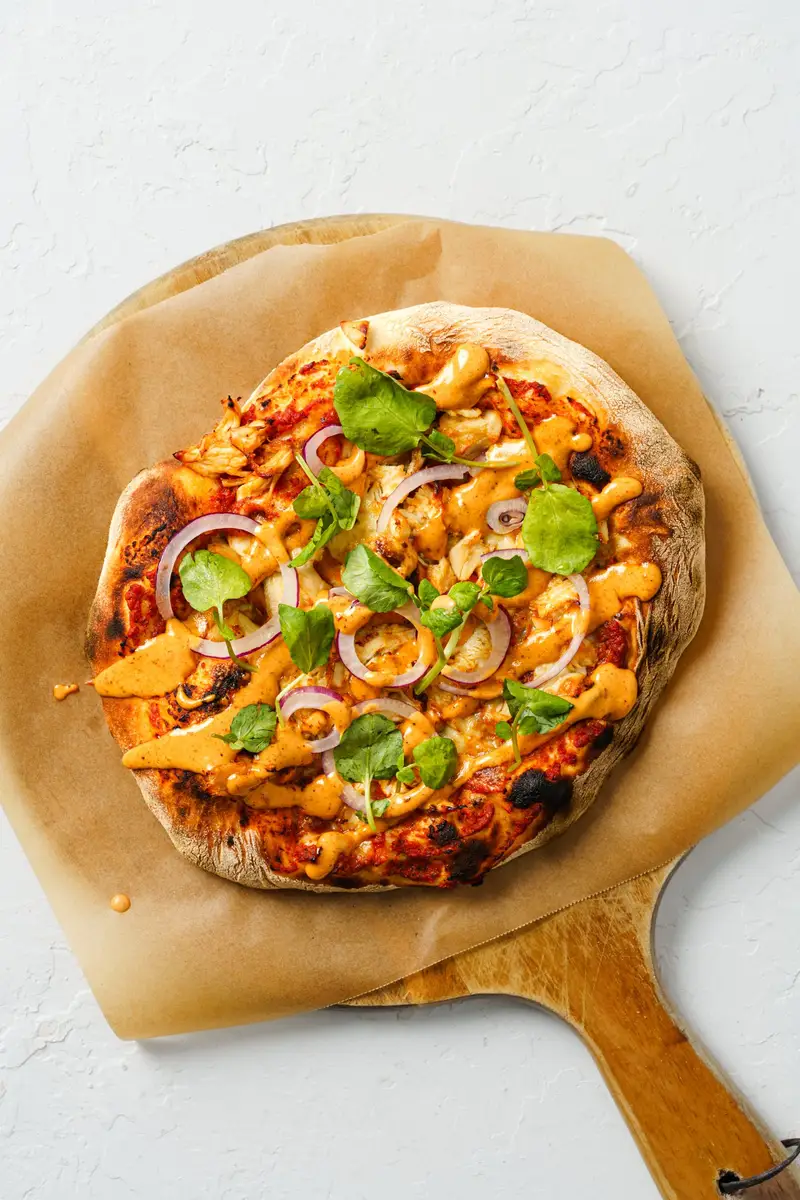BBQ Chicken Pizza with Spicy Mayo, recipe by Hayden Quinn
