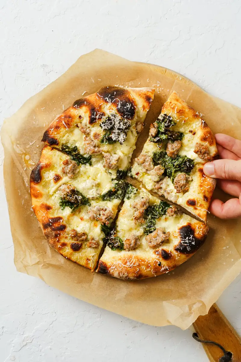 Sausage & Kale Pizza, recipe by Hayden Quinn