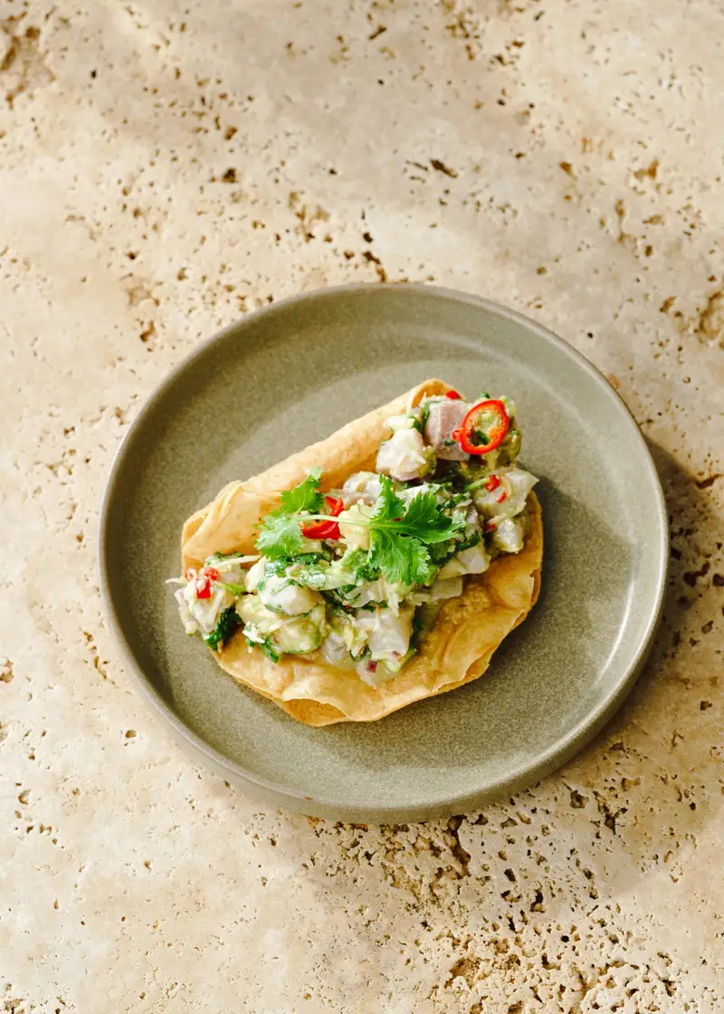 Kingfish Tostada, recipe by Hayden Quinn
