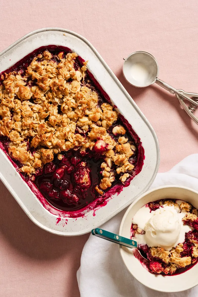 Rhubarb & Berry Crumble, recipe by Hayden Quinn