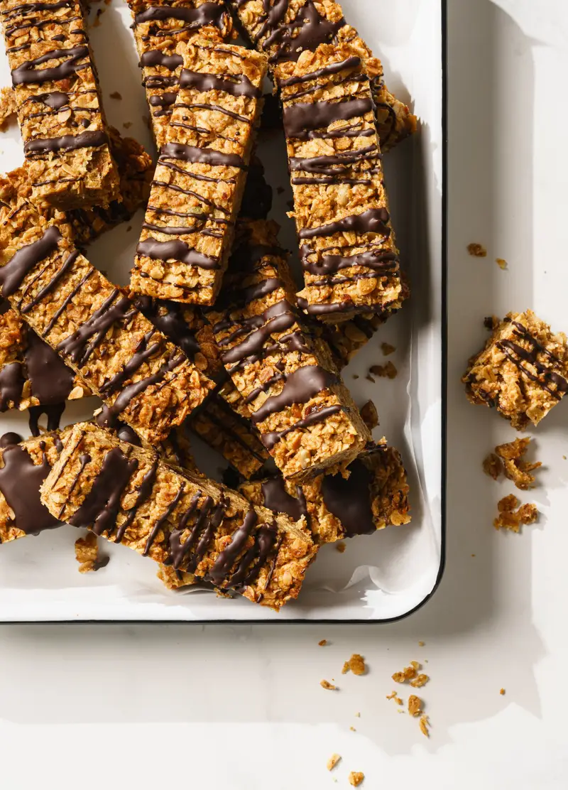 Choc Drizzled Muesli Bars, recipe by Hayden Quinn