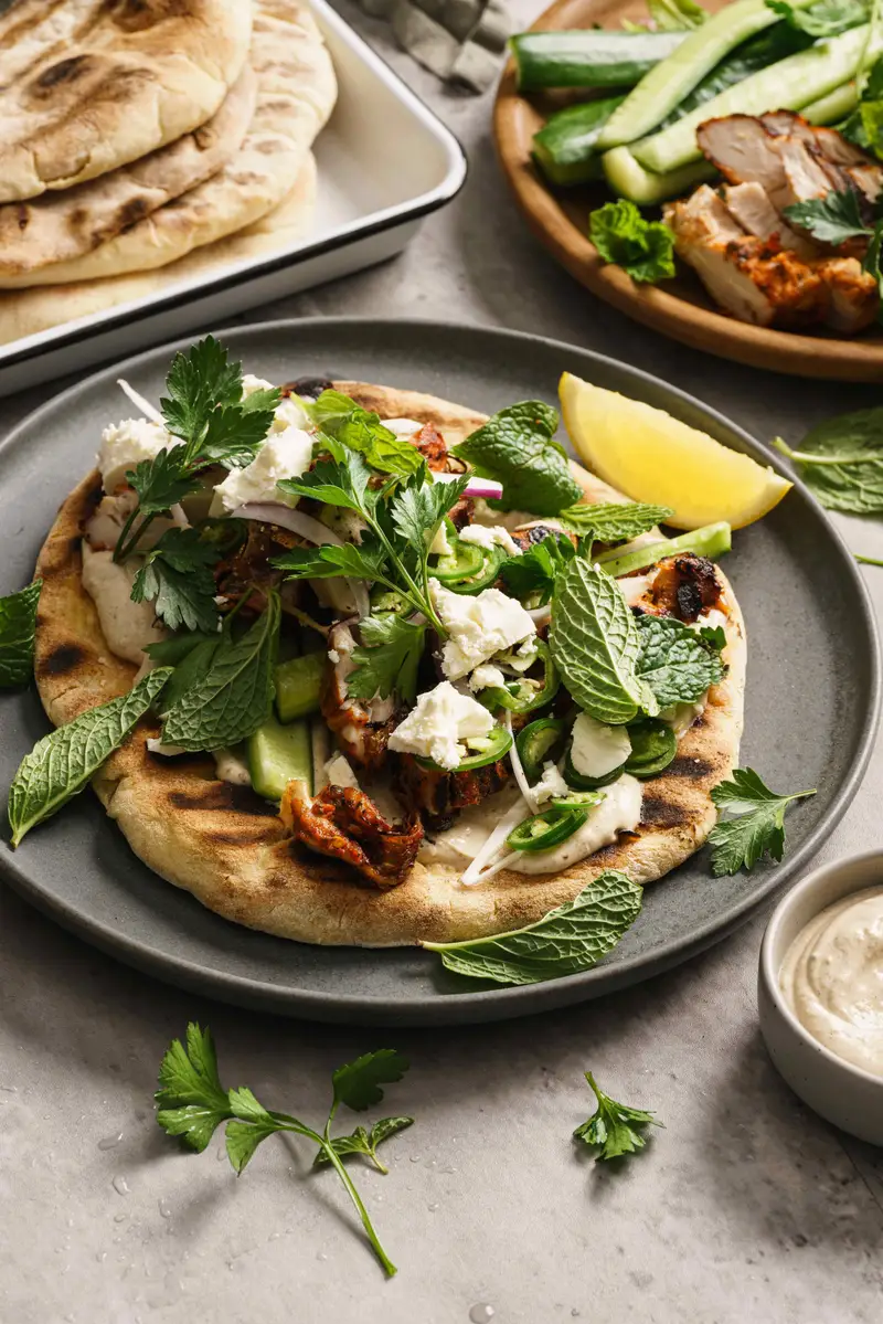Moroccan Chicken Flatbreads, recipe by Hayden Quinn