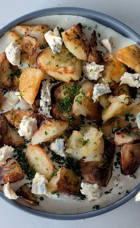 Crispy Potatoes W/ Blue Cheese Whip, recipe by Hayden Quinn