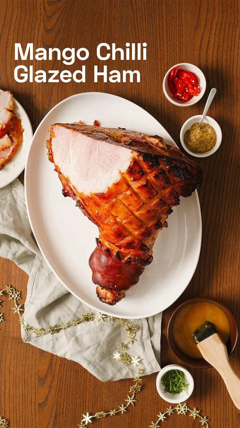 Christmas Ham W/ Mango Chili Glaze, recipe by Hayden Quinn