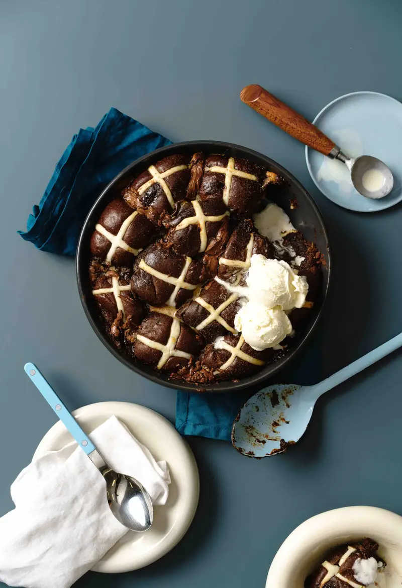 Hot Cross Bun Bread & Butter Pudding, recipe by Hayden Quinn