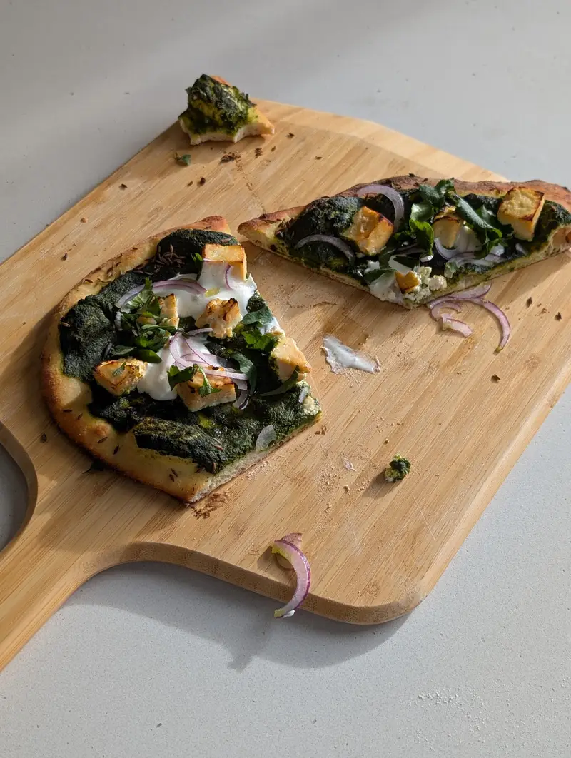 Palak Paneer Pizza, recipe by Hayden Quinn