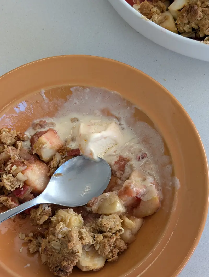 Apple & Rhubarb Crumble, recipe by Hayden Quinn