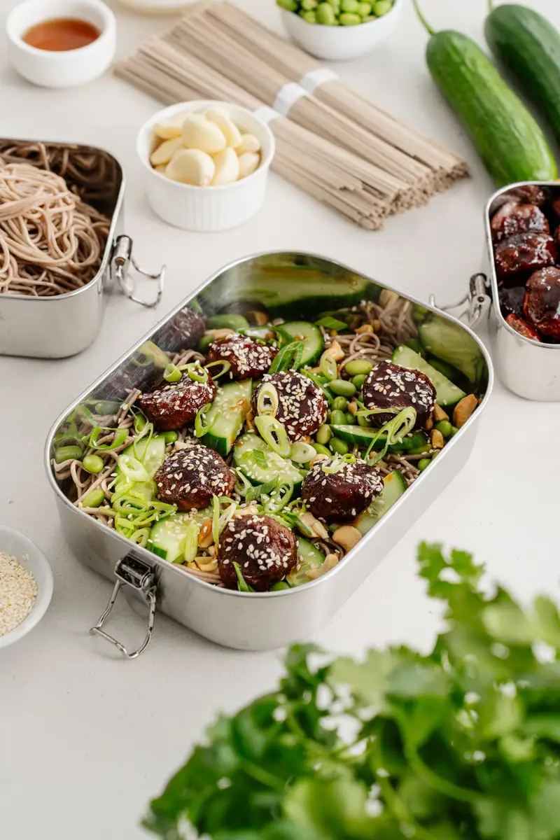 Sesame Beef Meatballs W/ Soba Noodles, recipe by Hayden Quinn