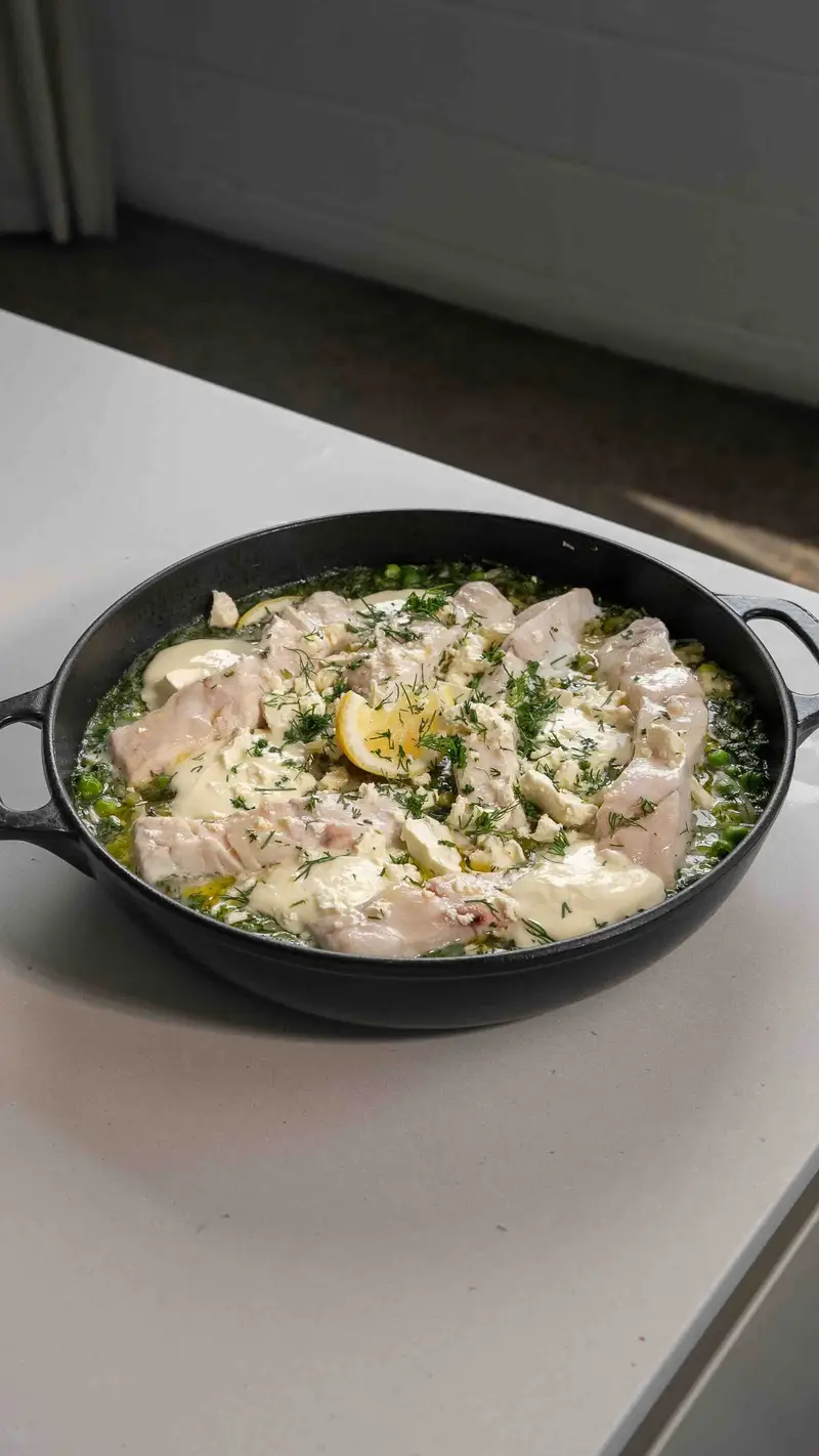 Fish, Pea & Herb Orzo, recipe by Hayden Quinn