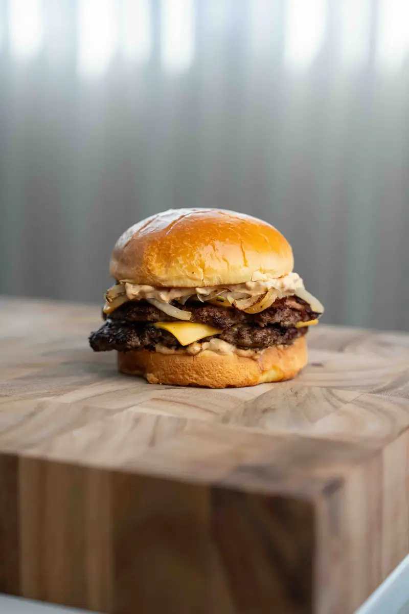 Smash Burger with Bacon Jalapeno Mayo, recipe by Hayden Quinn