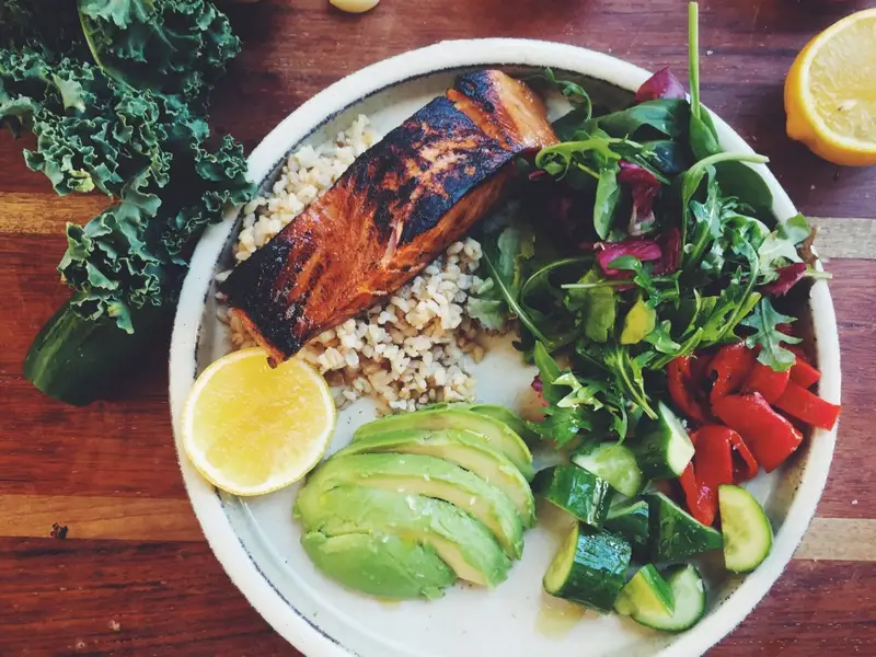 Grilled Salmon, Rice & Barley Bowl, recipe by Hayden Quinn