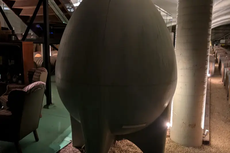 Concrete egg-shaped fermenting tank in a winery