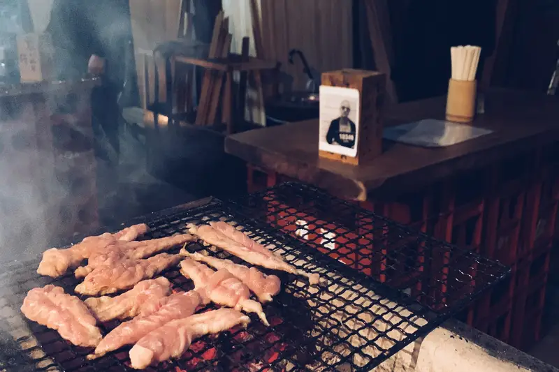 A charcoal grill in the timber yard at Sakaba Ikura Mokuzai